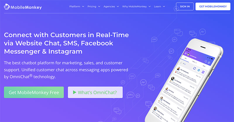 Mobile Monkey is Connect with Customers in Real-Time via Website Chat, SMS, Facebook Messenger & Instagram The best chatbot platform for marketing, sales, and customer support.