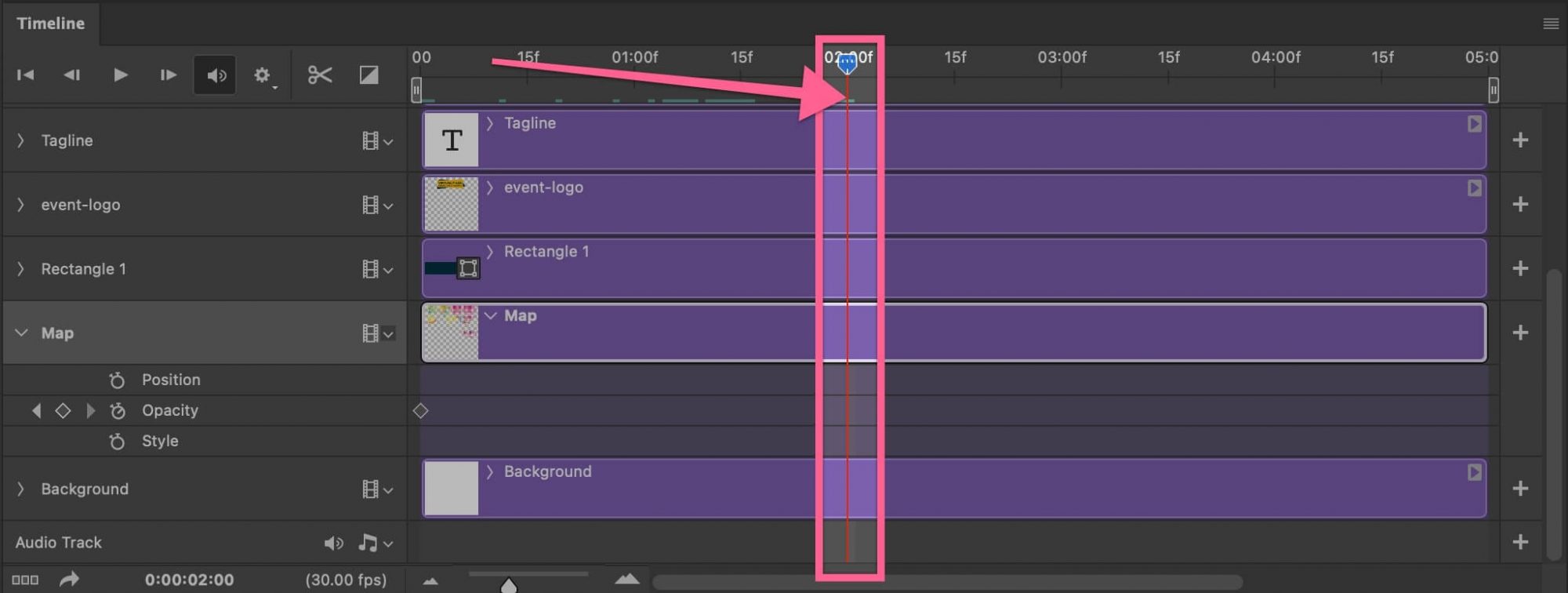 Shift timeline by moving the red vertical line in Photoshop