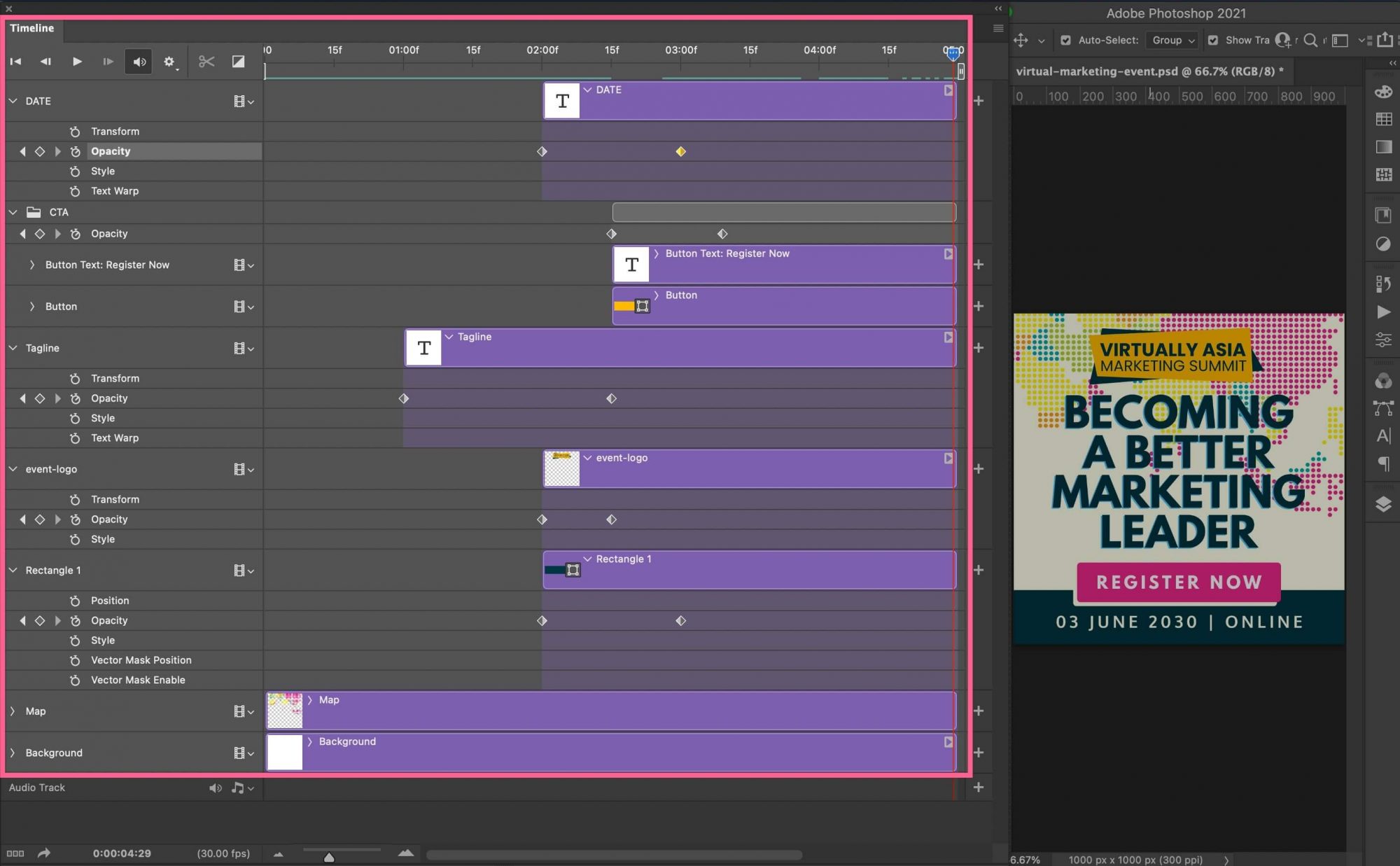 how to set layers and keyframes on Timeline to make GIF animation in Photoshop